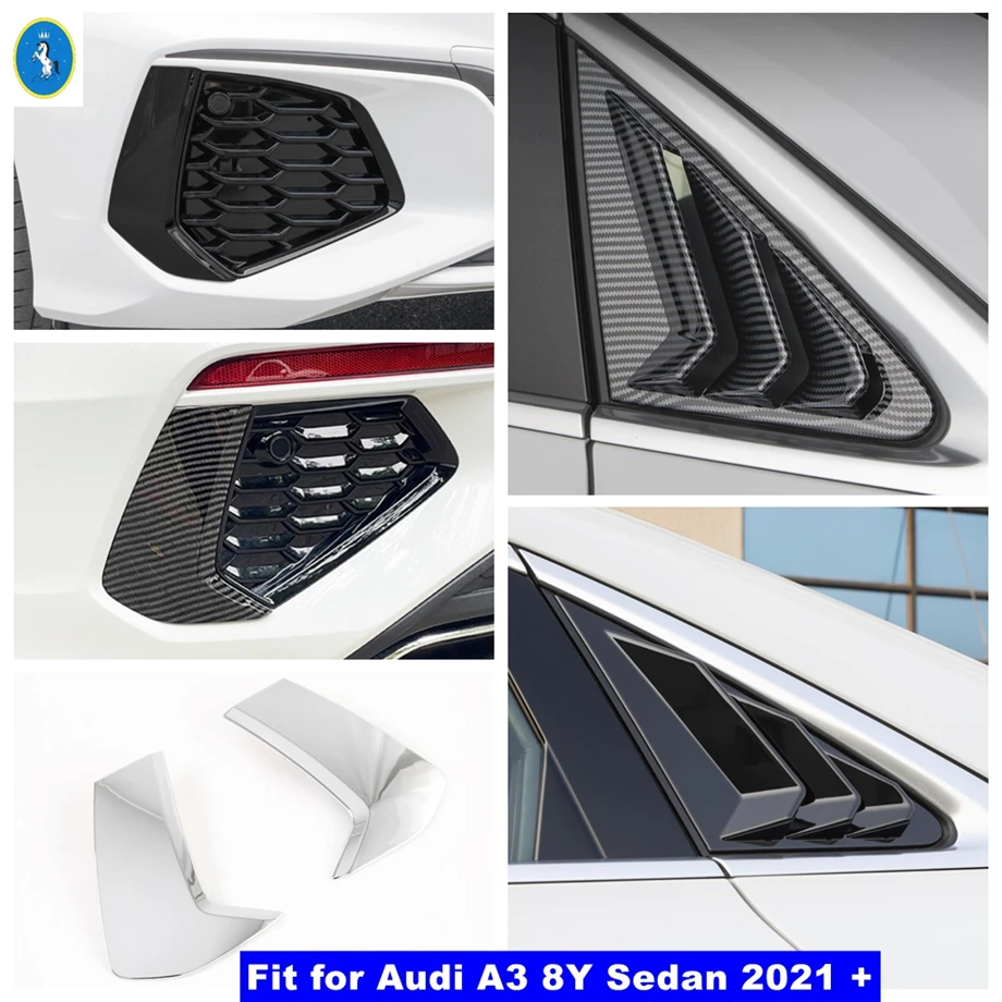 

Black / Chrome / Carbon Fiber Look Rear Window Louver Shutter / Tail Fog Lights Eyebrow Cover Trim Fit For Audi A3 8Y Sedan 2021