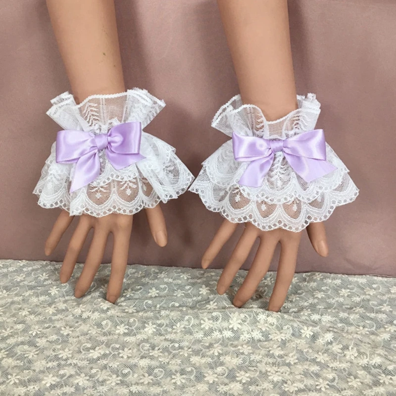 Styl japoński Lolita ręka rękaw mankiety na rękę słodkie koronki z falbankami Multicolor Bowknot Maid Cosplay bransoletka nadgarstek Prom Party