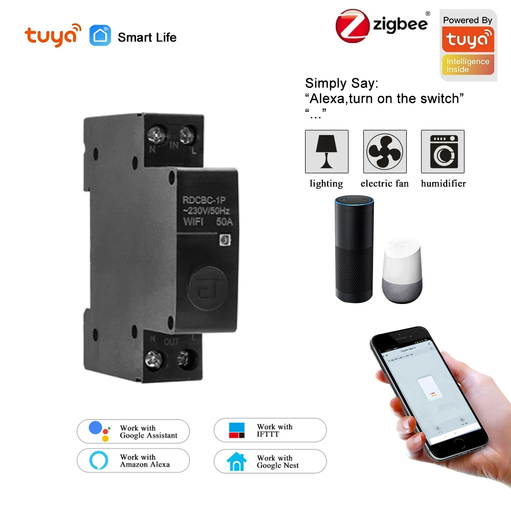 

Smart Life(tuya) zigbee 1P WiFi Smart Circuit breaker remote control timer delay switch with Alexa google home for Smart Home