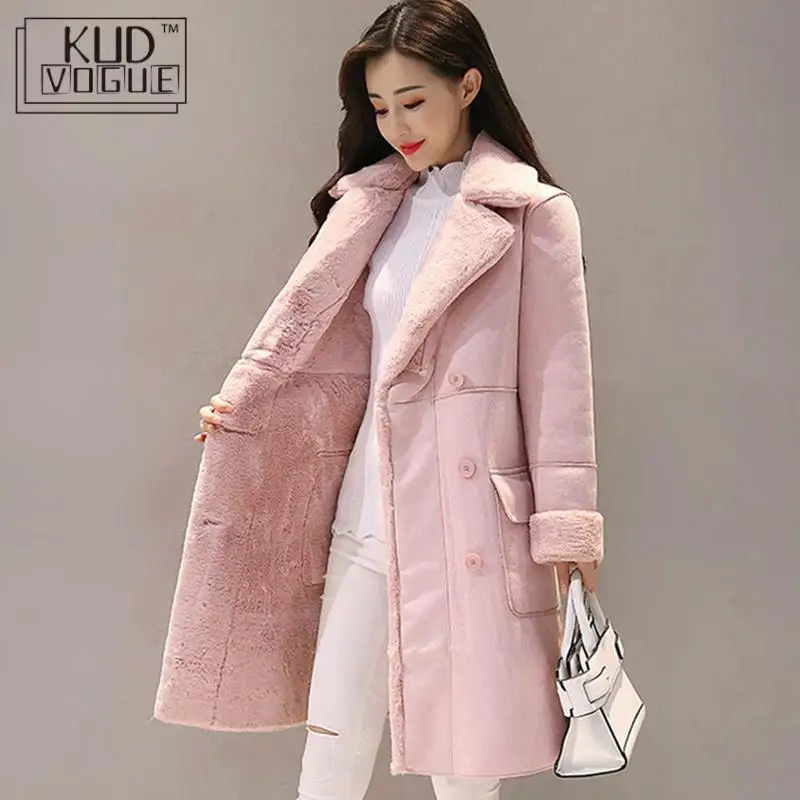 Women Suede Fur Winter Coat 2021 Fashion Thick Faux Sheepskin Long Jacket Overcoat Female Solid Warm Trench Coats Spring Autumn