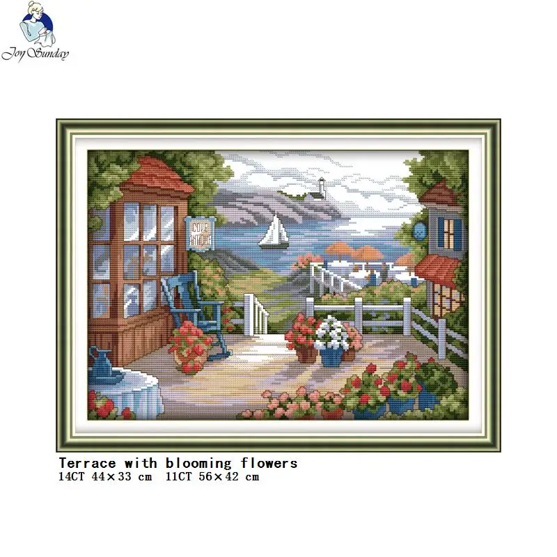 Terrace with blooming flowers DIY scenery pattern cross stitch Needlework kits 14CT 11CT embroidery set Home decoration painting