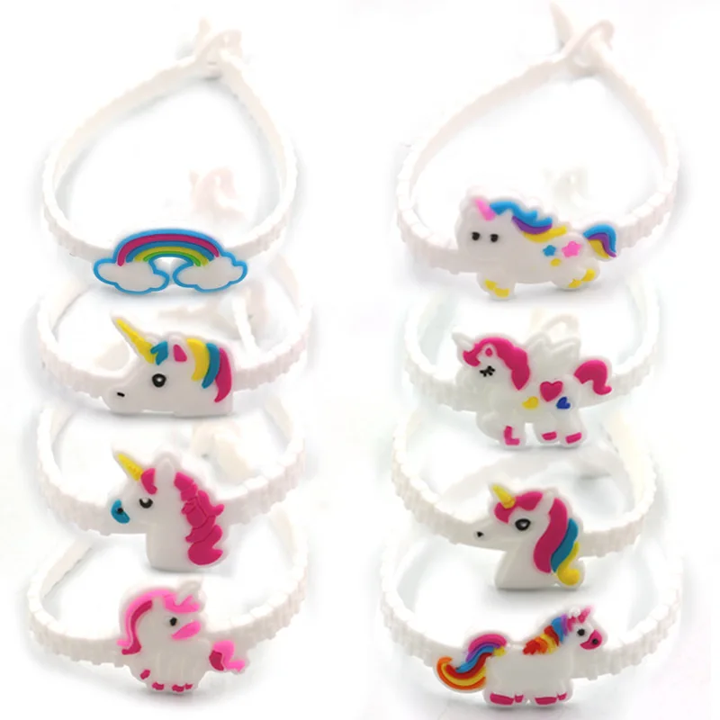 12pcs amore per bambini Cartoon Dinosaur Unicorn Bracelet Hand Band Silicone tre fori Peach Heart bracciale regolabile