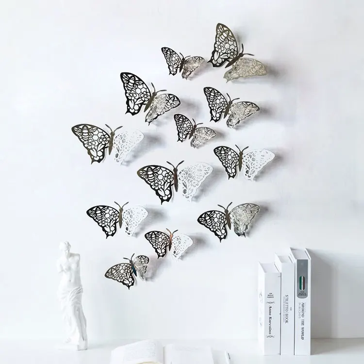 Neue Stil 12 Teile/satz 3D Hohl Schmetterling Wand Aufkleber Für Wohnkultur Schmetterlinge Wohnzimmer Dekoration Für Party Hochzeit Aufkleber – Detail 10
