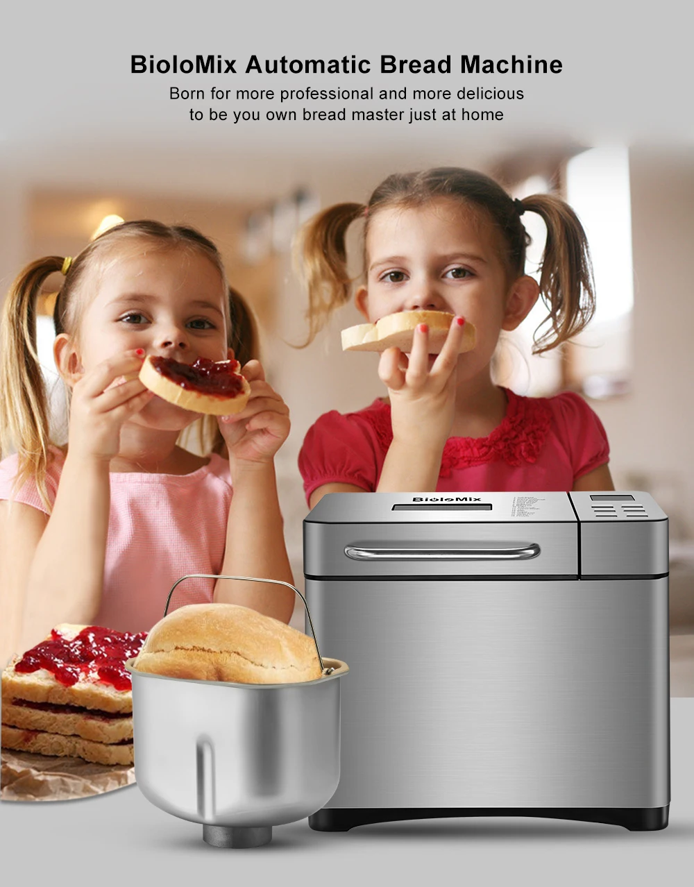 1KG 19-in-1 Automatischer Brotbackautomat aus Edelstahl 650W Programmierbar mit Frucht- und Nuss-Spender Küchengerät – Detail 1