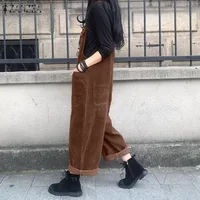 Corduroy Overalls Women's Summer Bib Jumpsuits ZANZEA 2026 Casual Suspender Harem Pants Female Solid Rompers Femme Oversize - Image 4