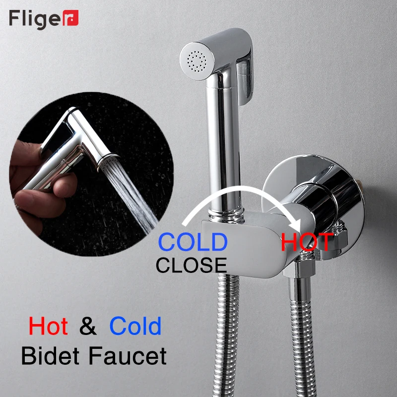 Fliger Brass Bidet faucet Chrome Handheld Bidet Sprayer Muslim Ducha Higienica Hot Cold Water Mixer Tap Toilet Faucets