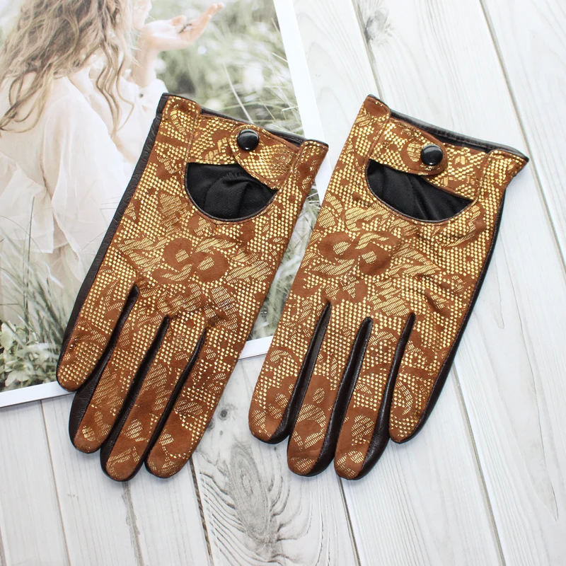 Gants de conduite de moto en cuir suédé pour femmes, peau de mouton, soie, mince, mode printemps, automne