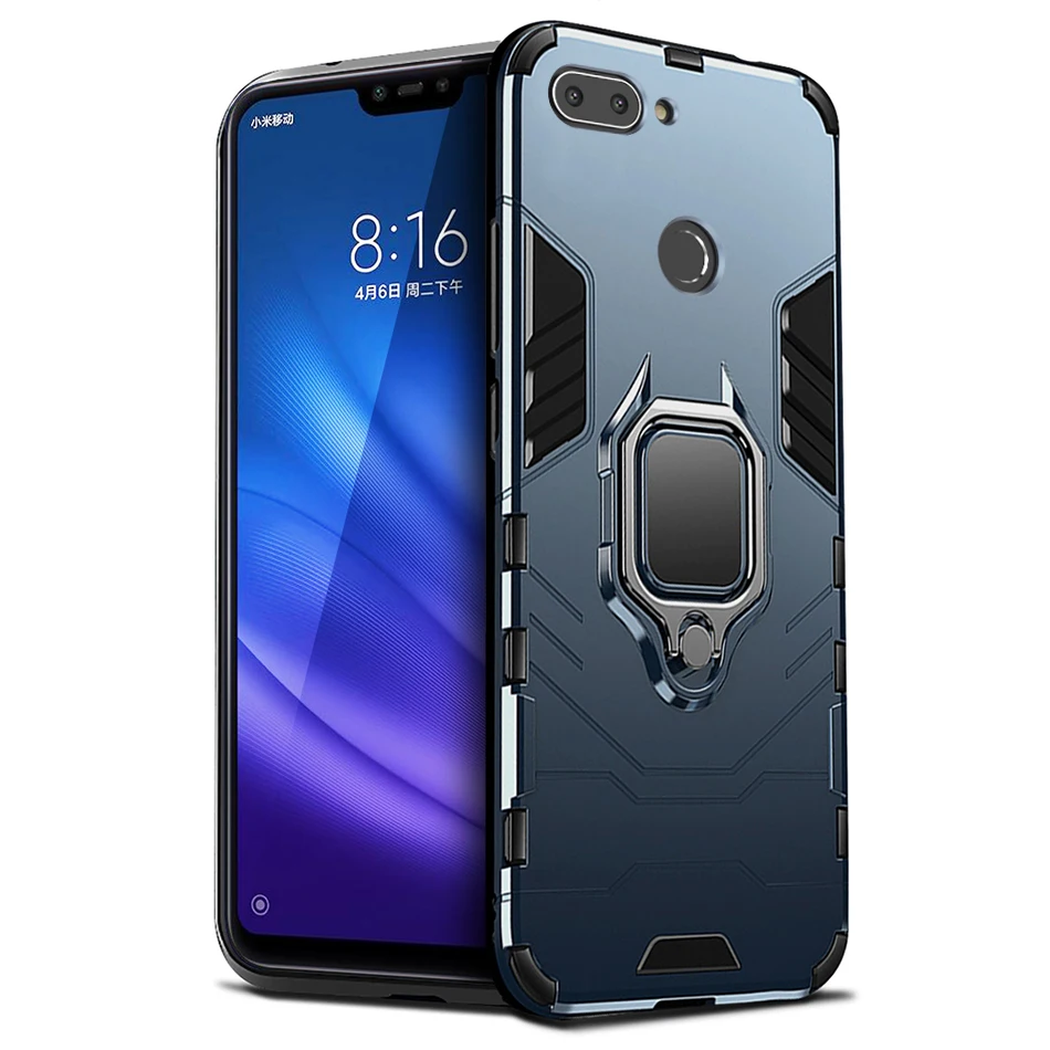 Funda a prueba de golpes para Xiaomi mi 8 lite, carcasa de TPU + PC para mi 8 lite, funda trasera para xiaomi mi8 lite con anillo para el dedo del coche