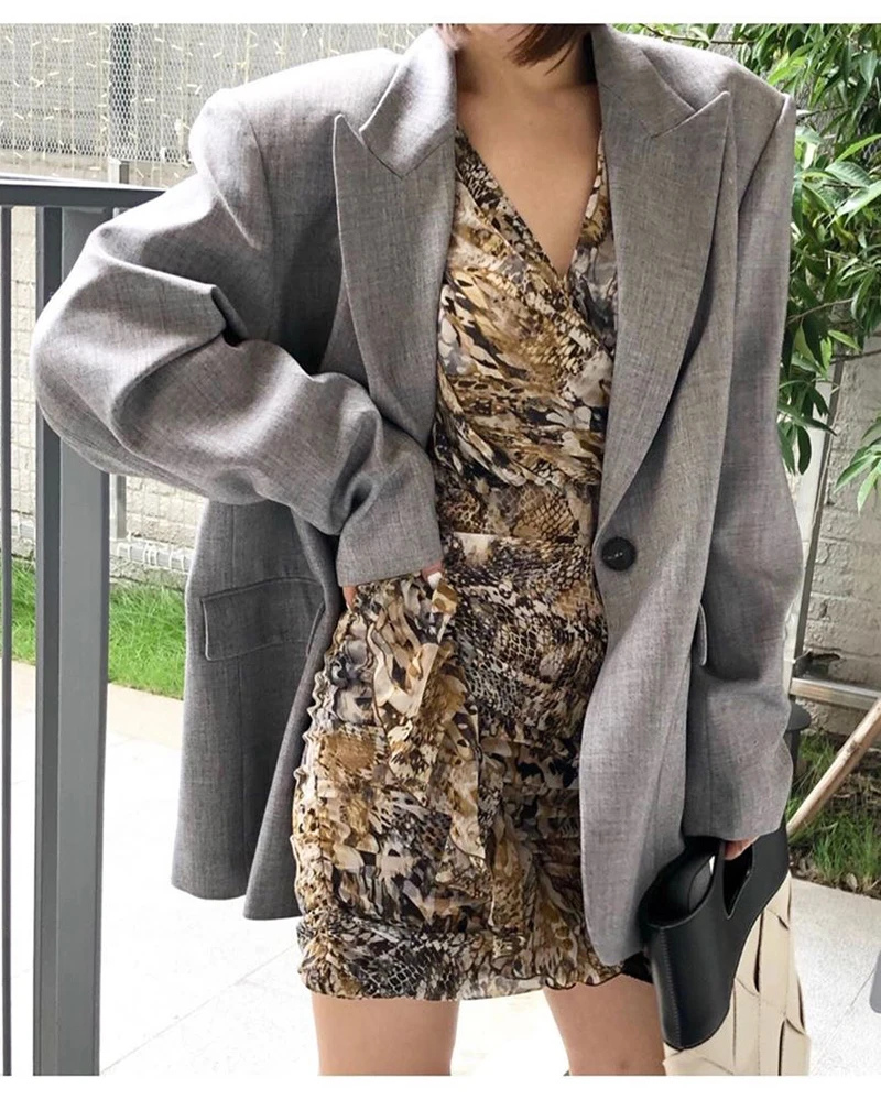 Elegant Fashion Women Suits Korean Style Peaked Lapel Loose Blazer Office Lady Streetwear Casual Chic Daily Coat 1 Pieces