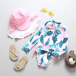 Baby Swimwear One Piece Bathing Suit Child UPF50+ UV Rays Block Swimsuit for Children Long Sleeves  Rashguard Girl with Sun Cap