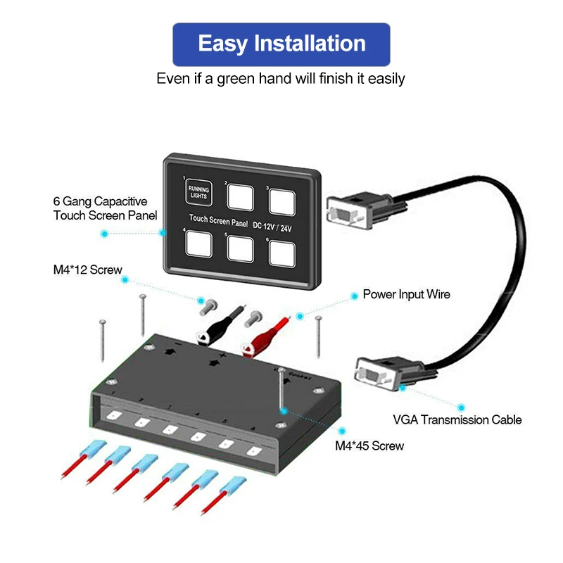 12V 24V 6 Gang LED Touch Screen Slim Switch Control Panel For Car Boat Truck Marine