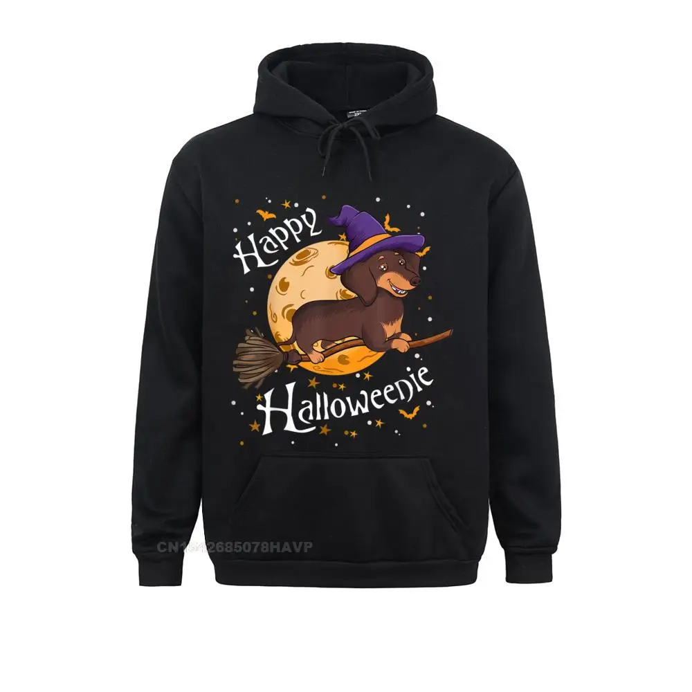 High Quality Happy Halloweenie Dachshund Dog Halloween Witch Wiener Broom Men Sweatshirts  Hoodies For Men Clothes Simple Style