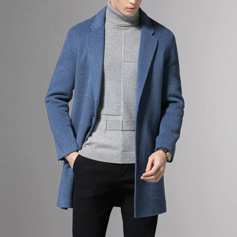 

Autumn 2022 Winter Fashion Men Solid Color Long Sleeve Woolen Coat Single Breasted Jacket Men's Thick Warm Wool Overcoat B415