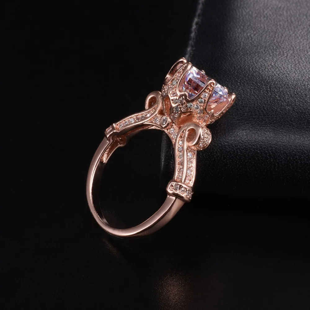 Promotion!!! Real Solid 100% 925 Silver & rose gold Lotus flower Rings Wedding Jewelry for Women 4ct Simulated Diamond Ring