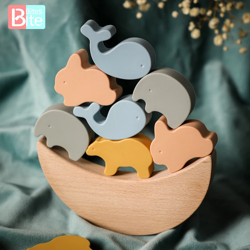 Bite Bites Baby Teether Set Cartoon Animal Food Grade Silicone NO BPA Baby Oral Care Gift Children Build Early Education Toys