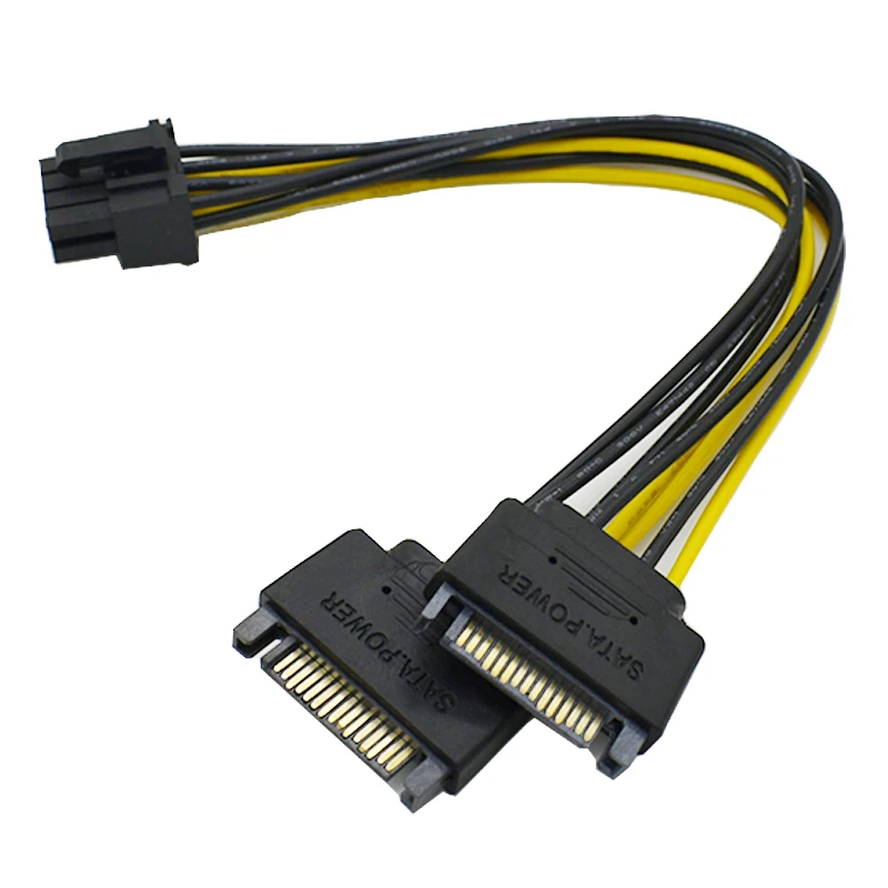 Lingable Dual SATA 15pin Male to PCI-E 8 Pin (6+2) Male Graphic Video Card Power Supply Cable 20CM for Bitcoin Miner Mining 20cm