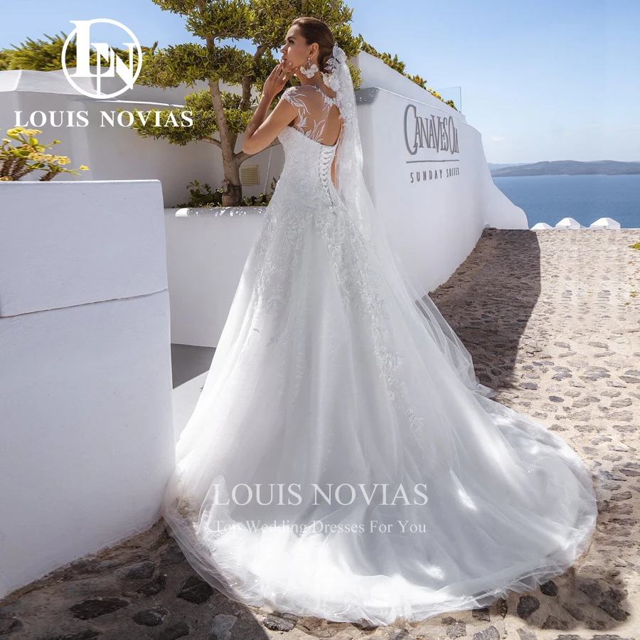 LOUIS NOVIAS A-Line Wedding Dress 2022 Romantic Backless Bridal Gown Appliques Cap Sleeve Sweetheart Lace Up Vestidos De Novia