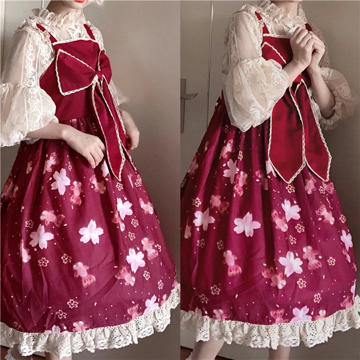 Słodka księżniczka sukienka lolita koronka w stylu vintage bowknot śliczny nadruk wysokiej talii sukienka w stylu wiktoriańskim kawaii dziewczyna gothic lolita jsk loli cos