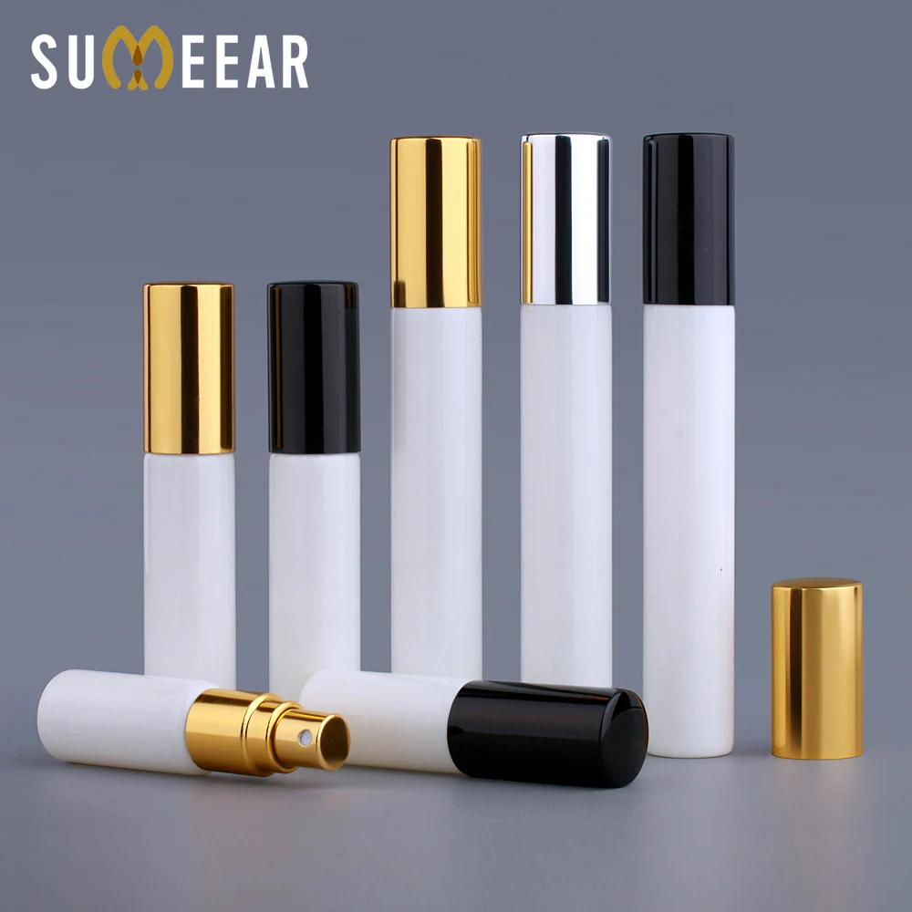 50 Pcs 15ml Portable White Glass Refillable Perfume Bottle With Aluminum Atomizer Spray Bottles Sample