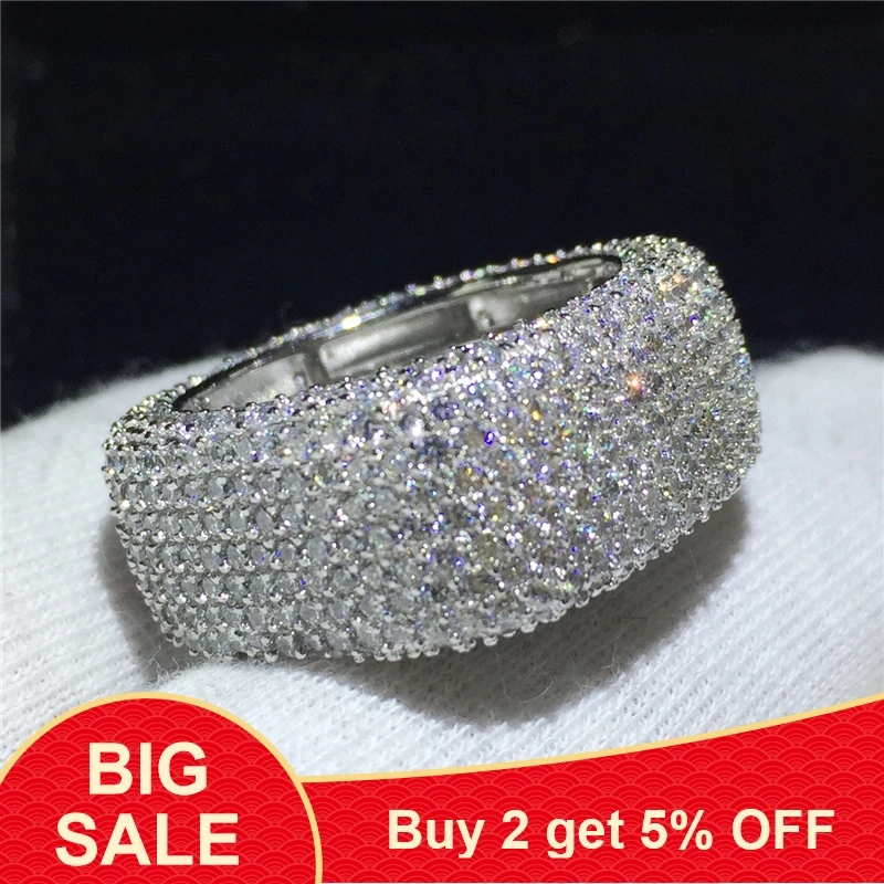 

Hollow Ring 925 Sterling silver Pave setting 400pcs AAAA cz Luxury Engagement Wedding Band Rings for women men Finger Jewelry