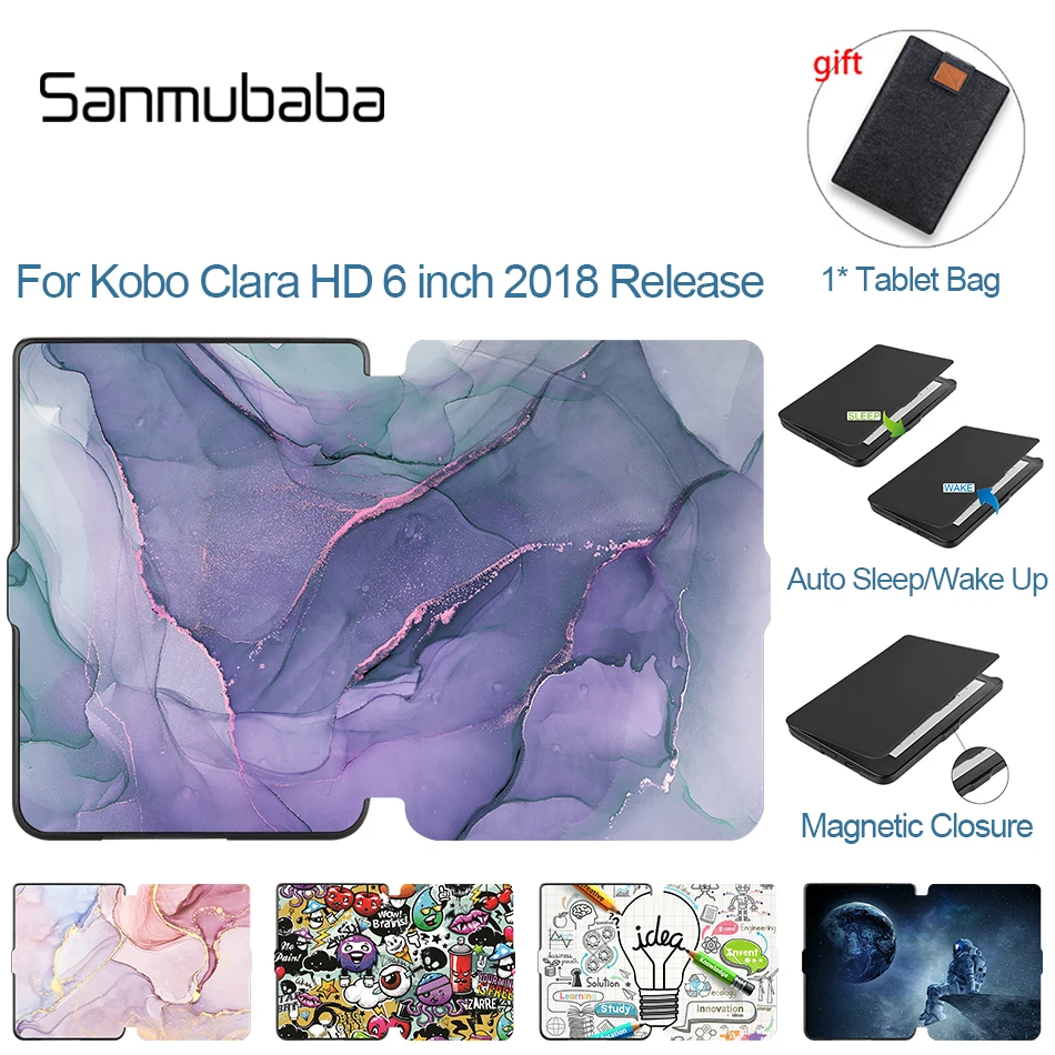 Sanmubaba PU Leather Case For Kobo Clara HD 6 inch funda 2018 Release Magnetic Smart e-book eReader Auto Sleep/Wake