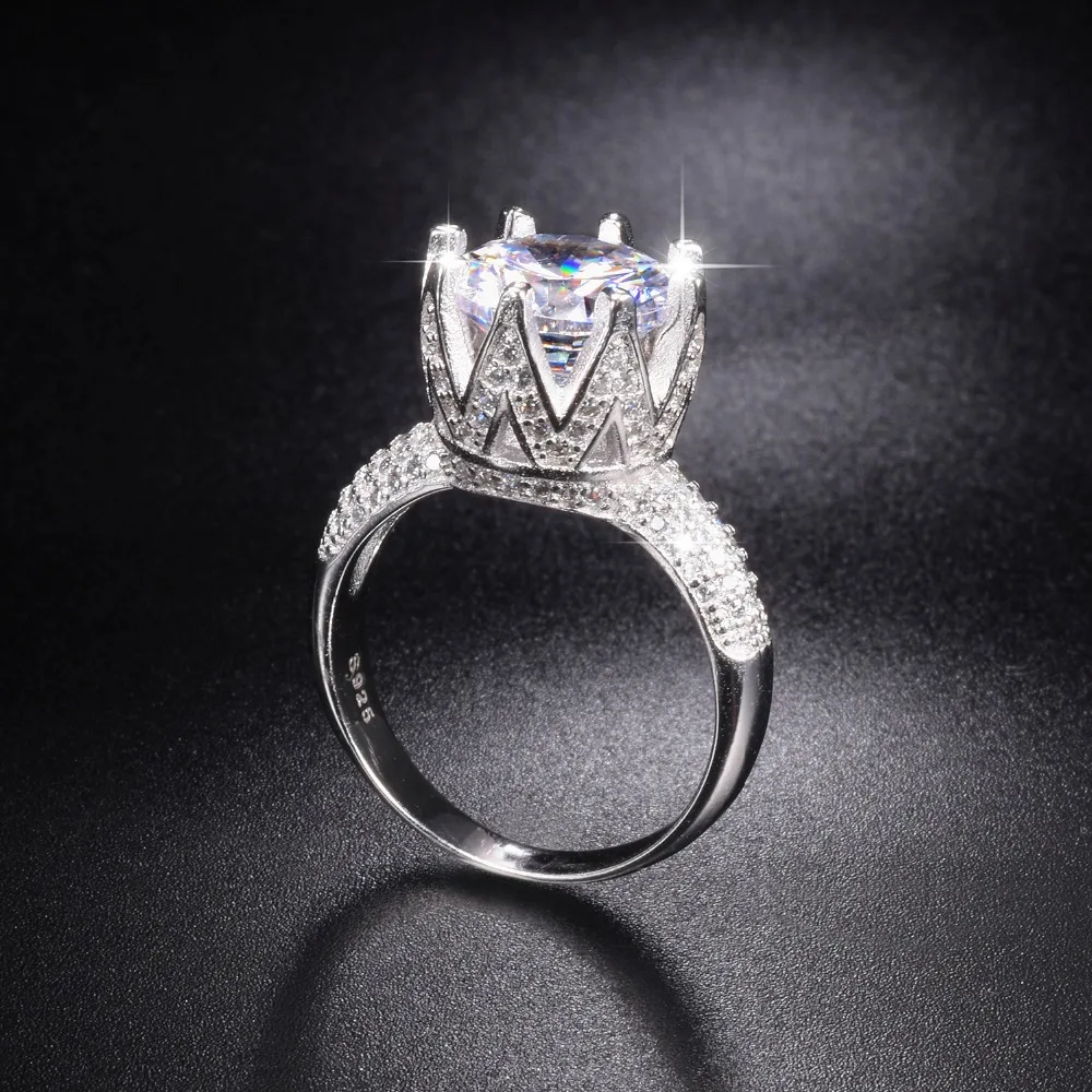 

Promotion!!! Solid 100% 925 Sterling Silver Wedding Rings Crown Jewelry for Women 8ct Simulated Diamond Engagement Ring sz 5-10