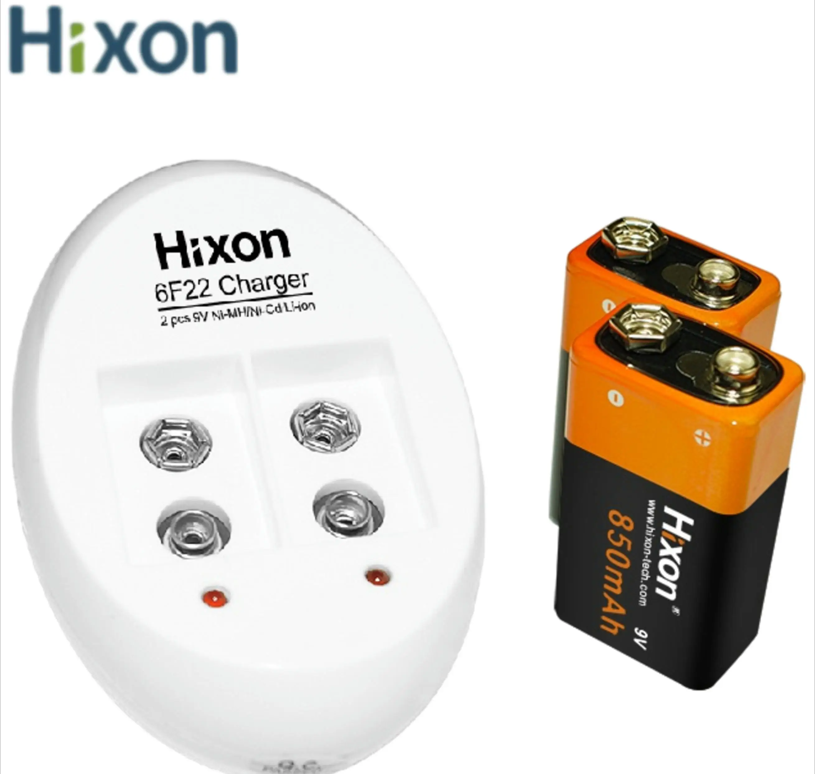 Hixon 2pcs 9V 6F22  850mAh Portected Rechargeable Li-ion Batteries and a Charger For Smoke Detector Multimeter Alarm System