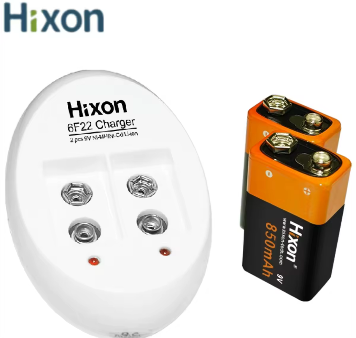 Hixon 2pcs 9V 6F22  850mAh Portected Rechargeable Li-ion Batteries and a Charger For Smoke Detector Multimeter Alarm System