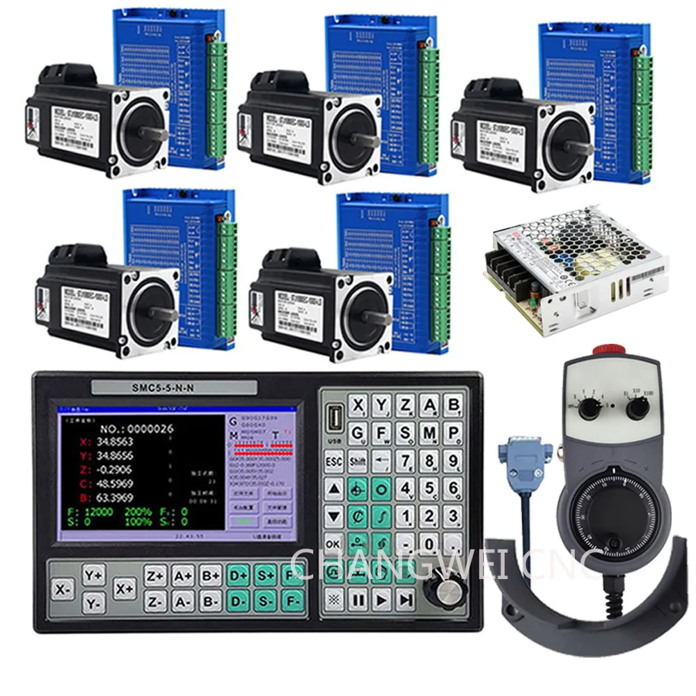 

SMC5-5-N-N CNC kit 5-axis offline Mach3 USB controller 500KHz G code 2N.M stepping servo motor driver 2HSS57+ 57J1880EC-1000 mpg