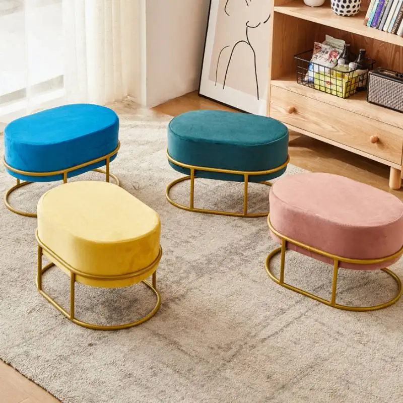 Детская мебель табурет Children\'s Small Stool Family Living Room Sofa Seat Nordic Light Luxury Cloth Art Door Wear Shoe Stools