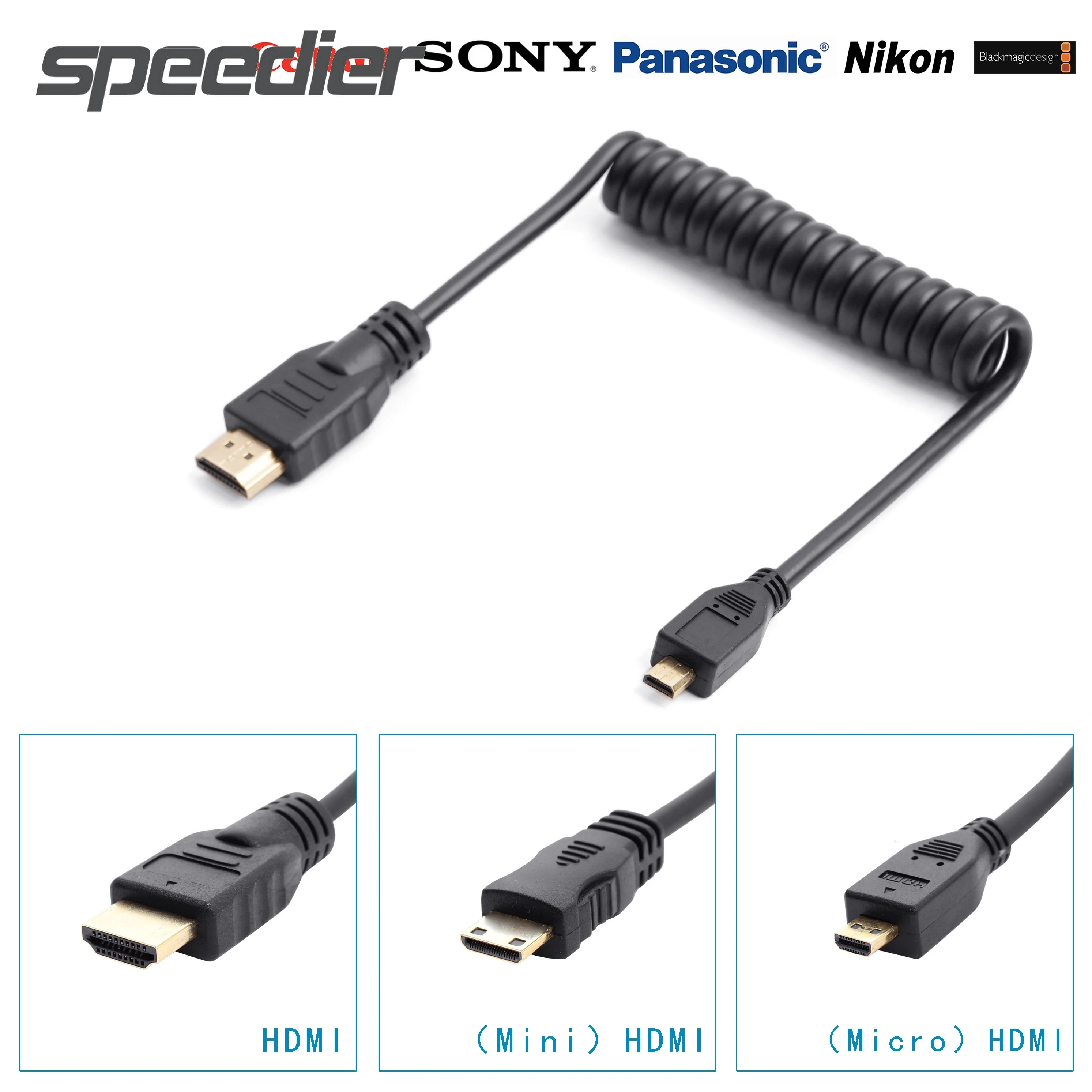 Mini Micro to HDMI-Compatible Digital Single Lens Reflex 4K HD Spring Cable Video Signal Cable 3840x2160 30P Stretch Coiled