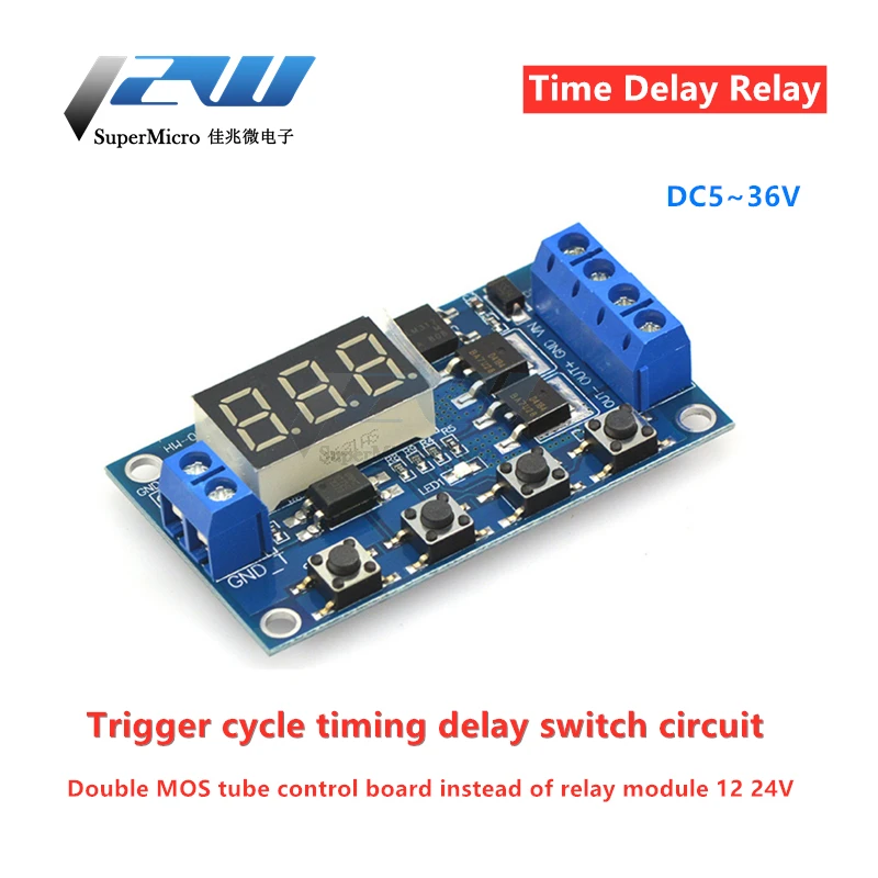 DC5-36V podwójny MOS LED cyfrowy przekaźnik czasowy opóźnienia cykl wyzwalacza przełącznik opóźnienia płytka drukowana moduł kontroli czasu DIY