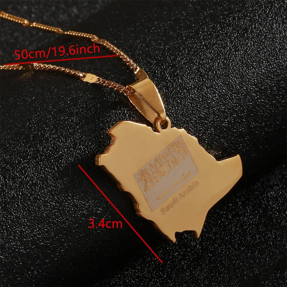 Stainless Steel Saudi Arabia Map Flag Pendant Necklace Kingdom of Saudi Arabia Jewelry