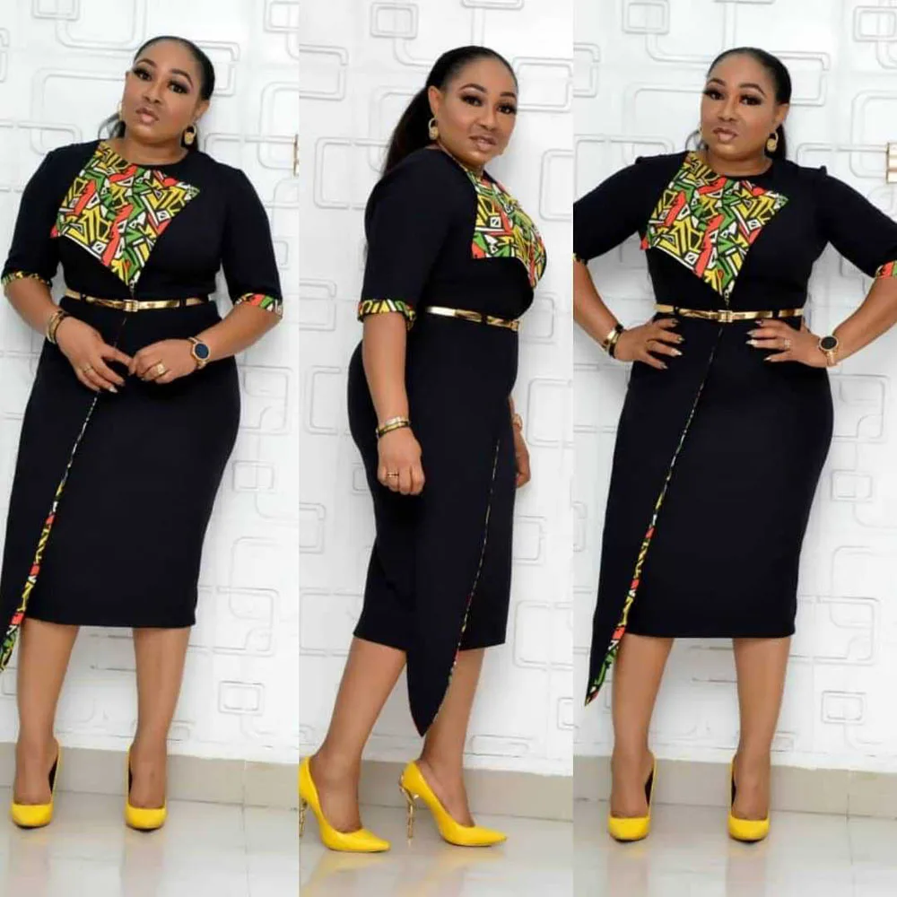

African Dress Women 2020 Summer High Quality New Dashiki Fashion Print Silm Round Collar High Waist Pencil Dress Africa Clothes