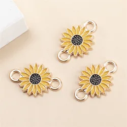 New 10pcs/lot Yellow Flower Metal Connector Charms Pendant DIY Bracelet Keychain For Jewelry Making Accessories
