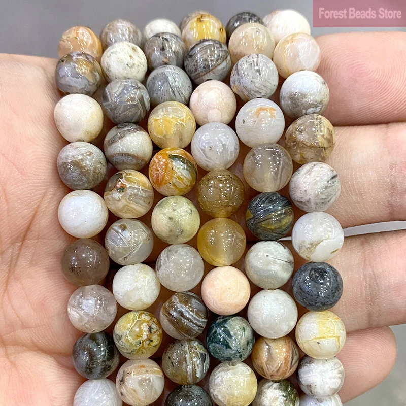 Natural Stone Smooth Bamboo Leaf Agates Round Spacer Beads Diy Bracelet Earrings for Fashion Jewelry Making 15