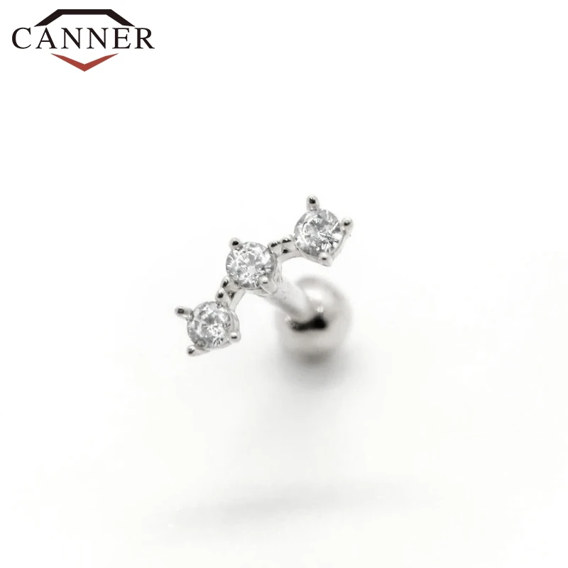 CANNER 925 sterling silver Crystal Zircon Lightning Stud Earrings Piercing Earings for Women Fine Jewelry pendientes kolczyki