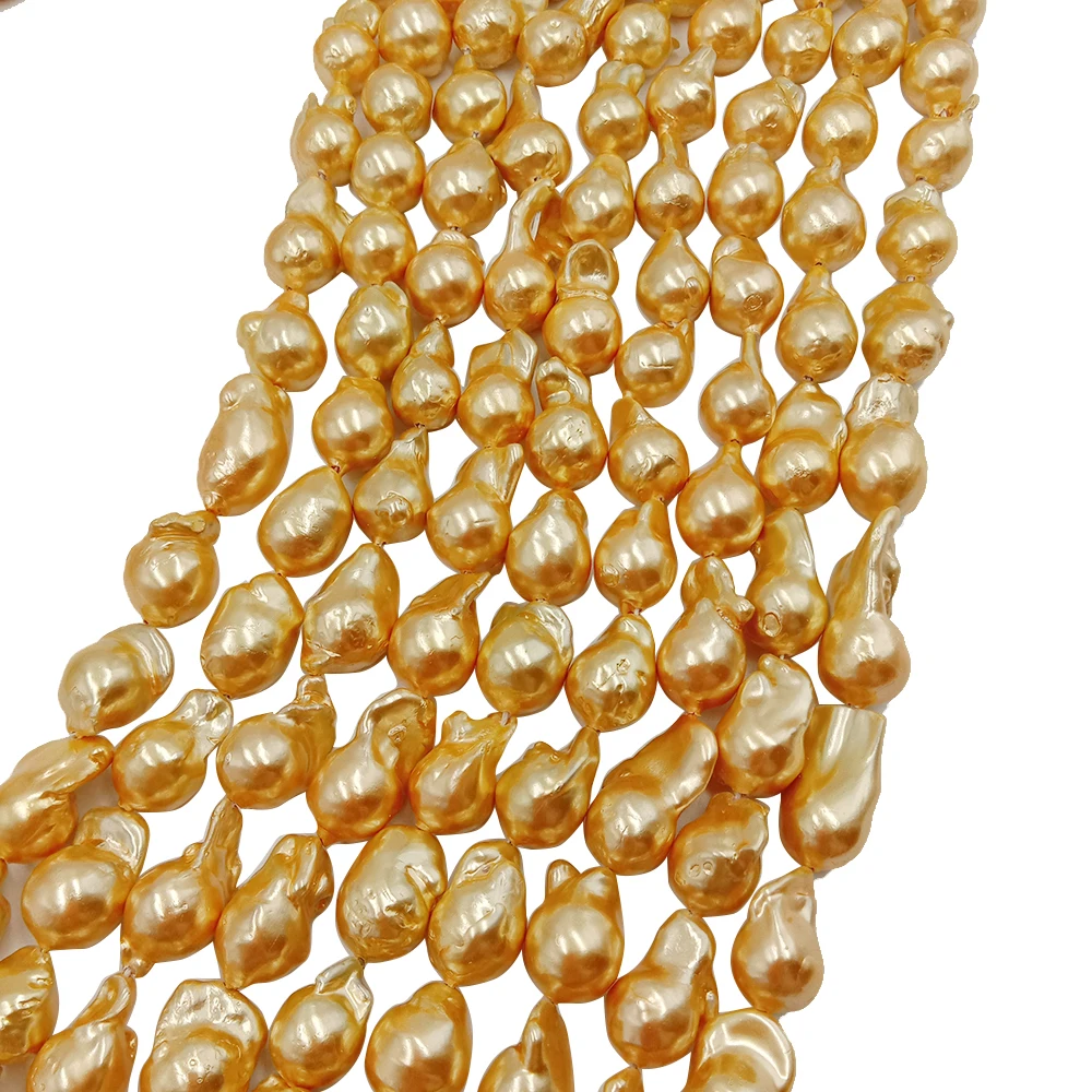 38 cm gold pearl beads in strand,diy bead ,100%  freshwater loose pearl with BIG BAROQUE shape.11-13 mm plating gold color