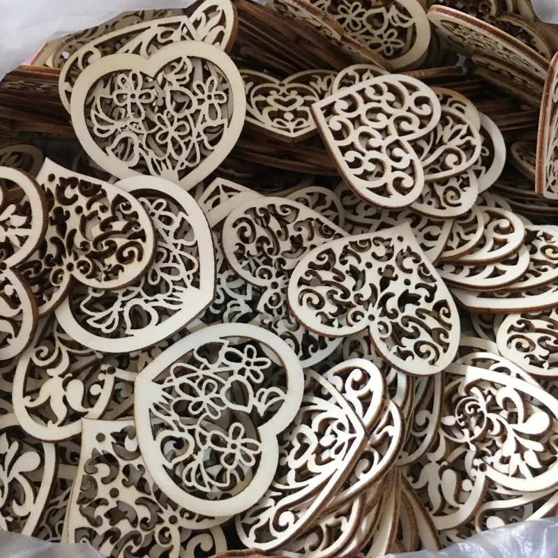 10pcs DIY Wood Hearts Ornaments Unfinished Hollow Wooden Slices Pendants Burlywood for DIY Earring Necklace Jewelry Making