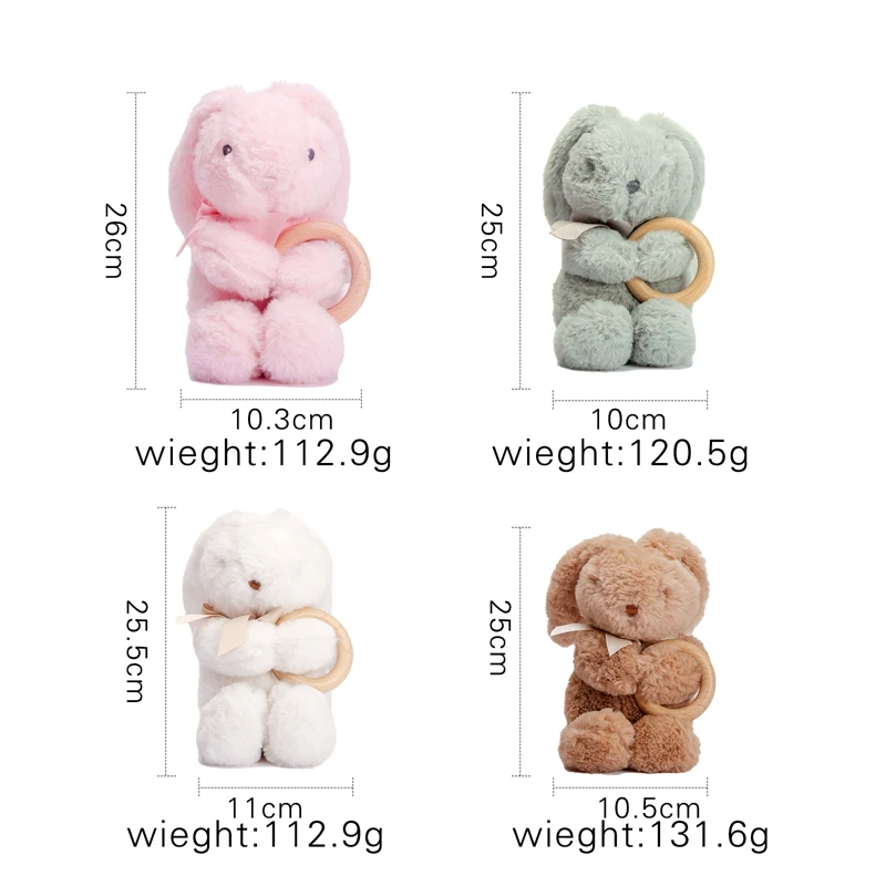 25cm Cute Rabbit Plush Toy Stuffed Animal Bunny Pillow Soft Lumbar Back Cushion Plush Stuffed Toy Teether Ring Soothing Gifts