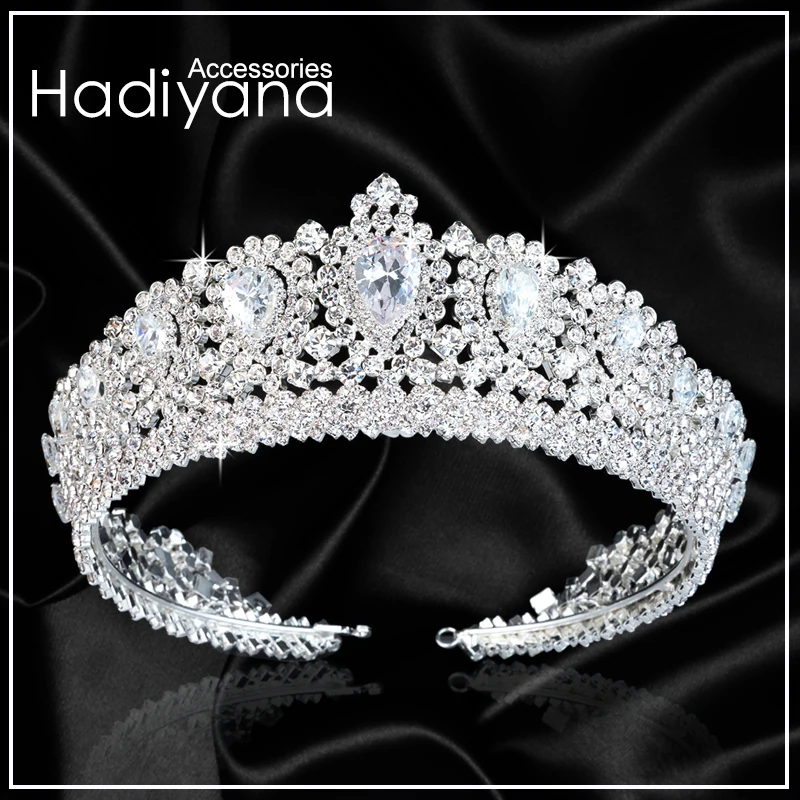 Hadiyana New Bling Wedding Crown Diadem Tiara With Zirconia Crystal Elegant Woman Tiaras and Crowns For Pageant Party BC3232