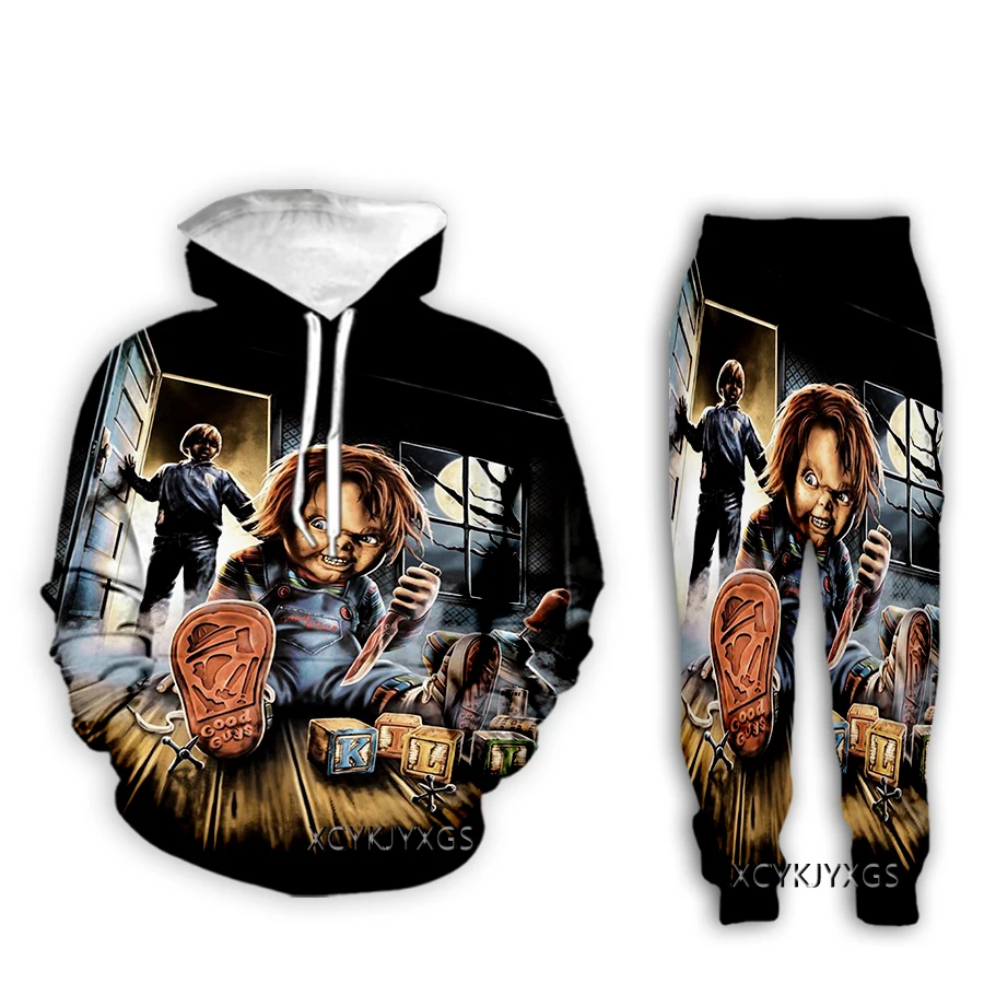 xinchenyuan New Men/Women Horror Movie Chucky 3D Printed Clothing Long Sleeve Fashion Sweatshirt Hoodies Sport Long Pants Z08