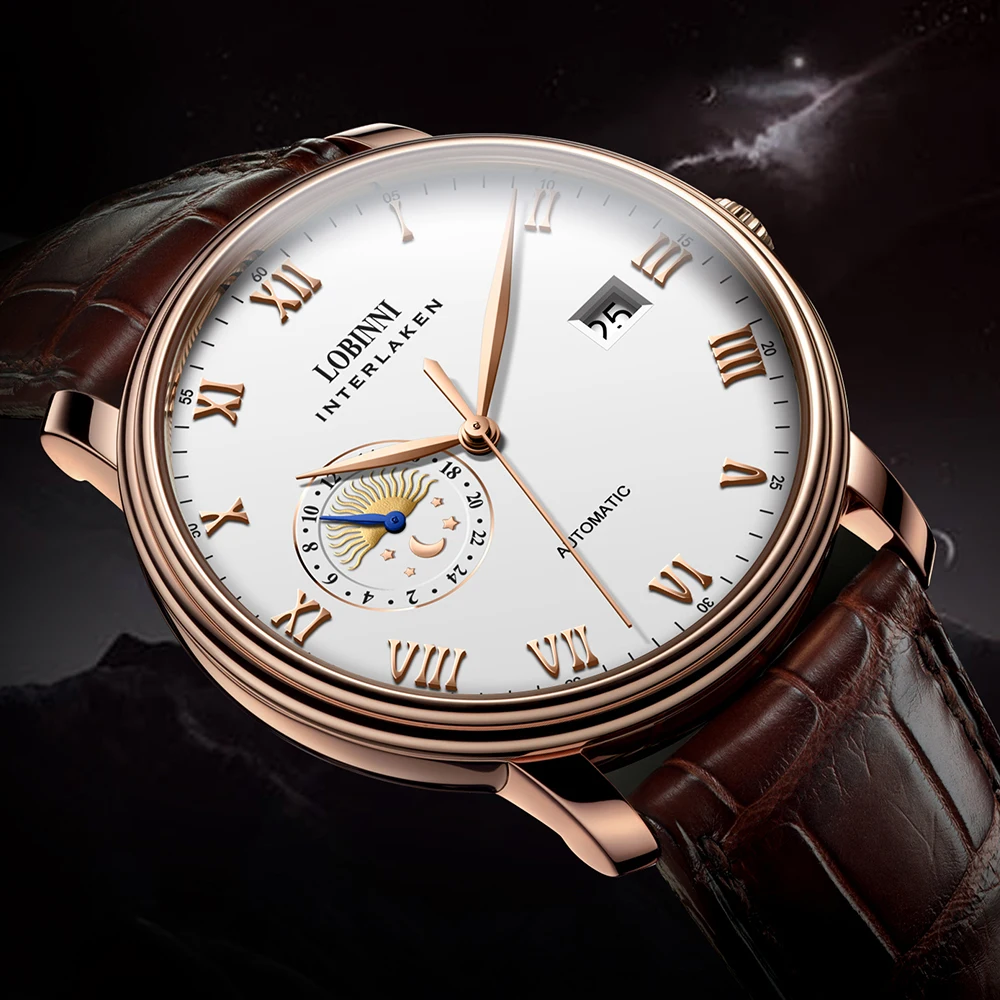 

LOBINNI-Japan MIYOTA Automatic Mechanical Watch for Men Waterproof Sapphire Sun Phase L12032 Luxury Switzerland Brand Clock