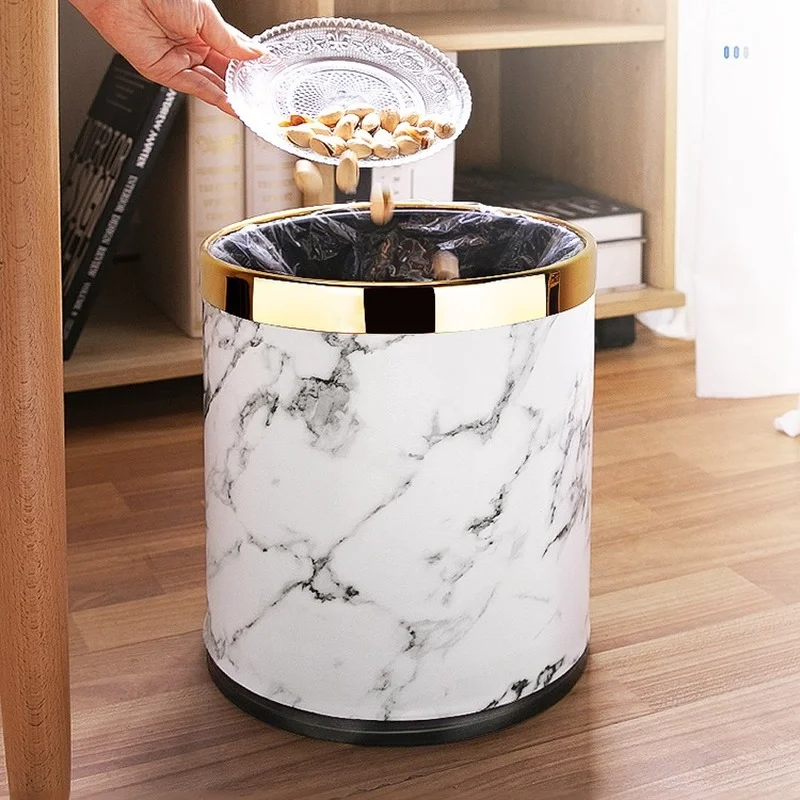 

Nordic Style Trash Bin Creative Gold Kitchen Luxury Round Trash Can Living Room Poubelle De Cuisine Household Products DI50LJT