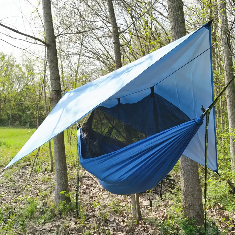 Lightweight Portable Camping Hammock and Tent Awning Rain Fly Tarp Waterproof Mosquito Net Hammock Canopy 210T Nylon Hammocks