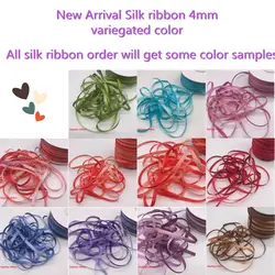 100% real mulberry silk ribbon, 4mm, variegated color thin taffeta, for embroidery, handcraft project, new arrival