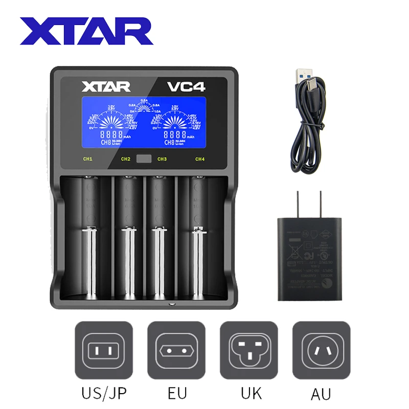 XTAR VC4 18650 Ładowarka 1,2 V AAA AA Baterie Wyświetlacz LCD Ładowanie 3,6 V Akumulatory litowo-jonowe 10400-32650CHARGER