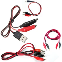 Alligator Cilps to USB Plug Test Cable Lead Jumper Wire Battery  Dual  Probe 24mm Crocodile Clip for Multimeter Measure Tool