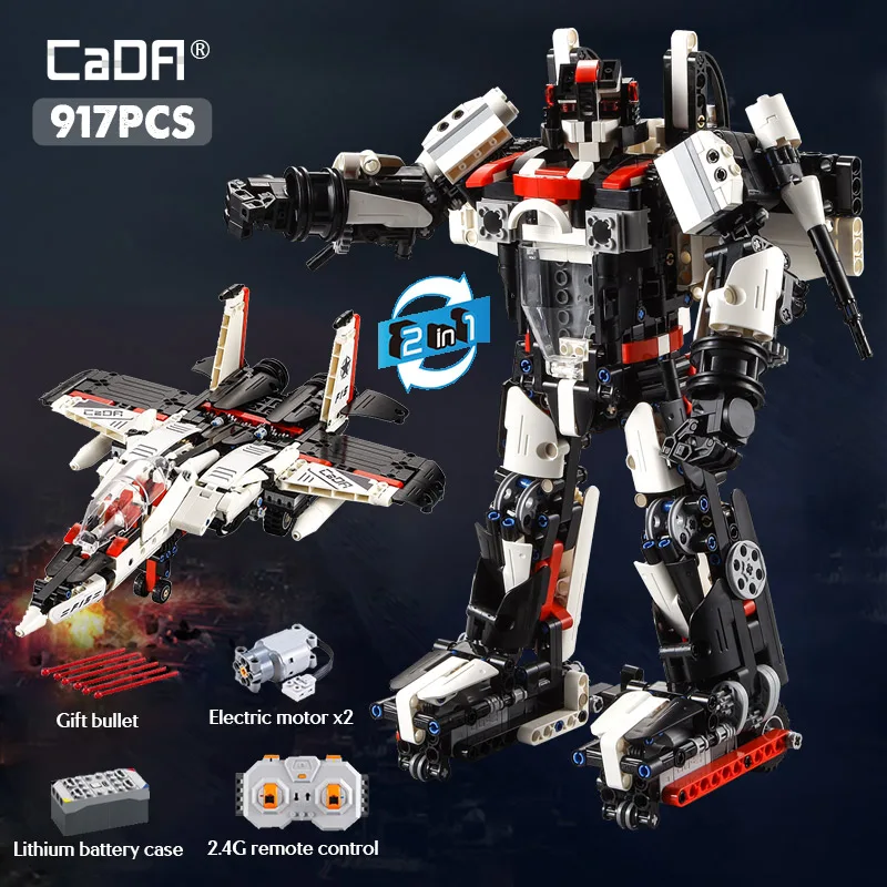 917pcs 2in1 Military Remote Control Deformation Robot Building Blocks City RC Fighter  Bricks Toys  Childrens Gifts