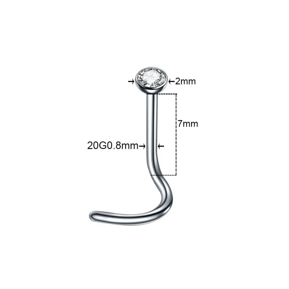 100PCS/LOT 20G &18G Nostril Piercings Crystal Piercing Nose Stud Percing Nez Stainless Steel Nose Rings Piercing Nariz Jewelry